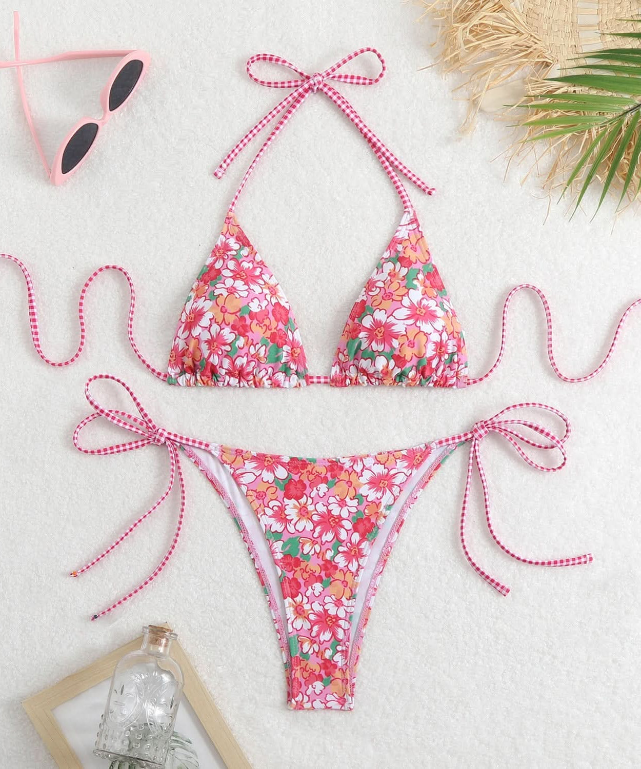 Flattering Bohemian Pink & Green Halter Bikini Set – Your Chic Resort & Vacation Essential