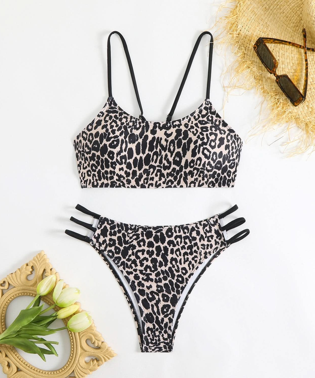 Wildly Chic Leopard Print Bikini Set - Strappy Cami Top & High-Cut Bottom | Vacation, Resort & Cruise Ready