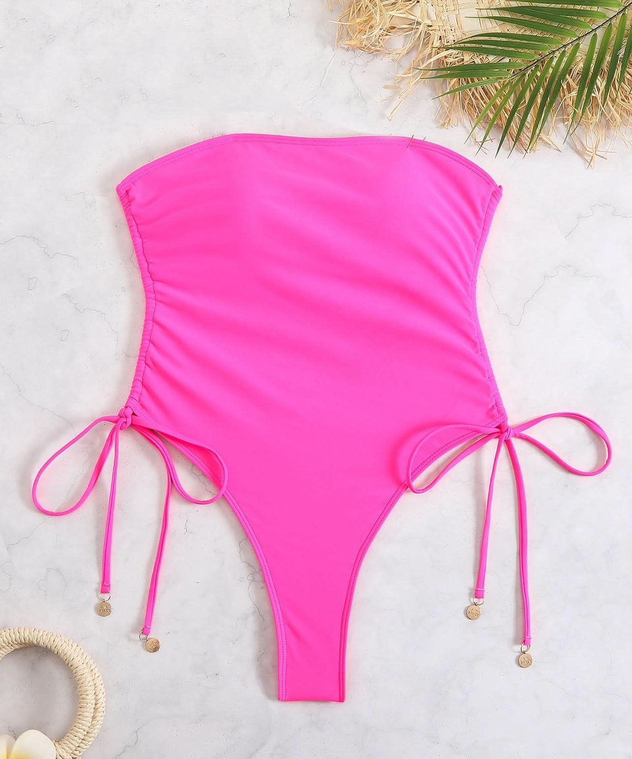 Dreaming of Sun? Chic Floral Strapless One-Piece Swimsuit with Adjustable Tie Sides - Your Perfect Winter Getaway Essential!