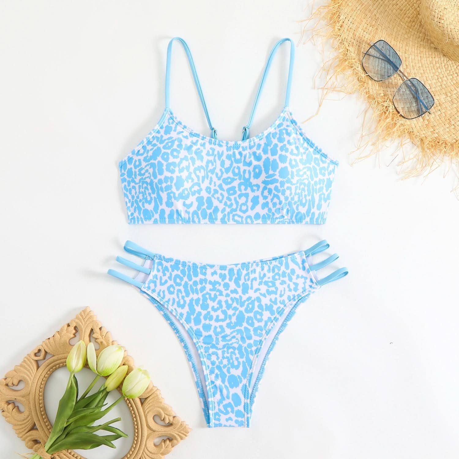 Wildly Chic Leopard Print Bikini Set - Strappy Cami Top & High-Cut Bottom | Vacation, Resort & Cruise Ready