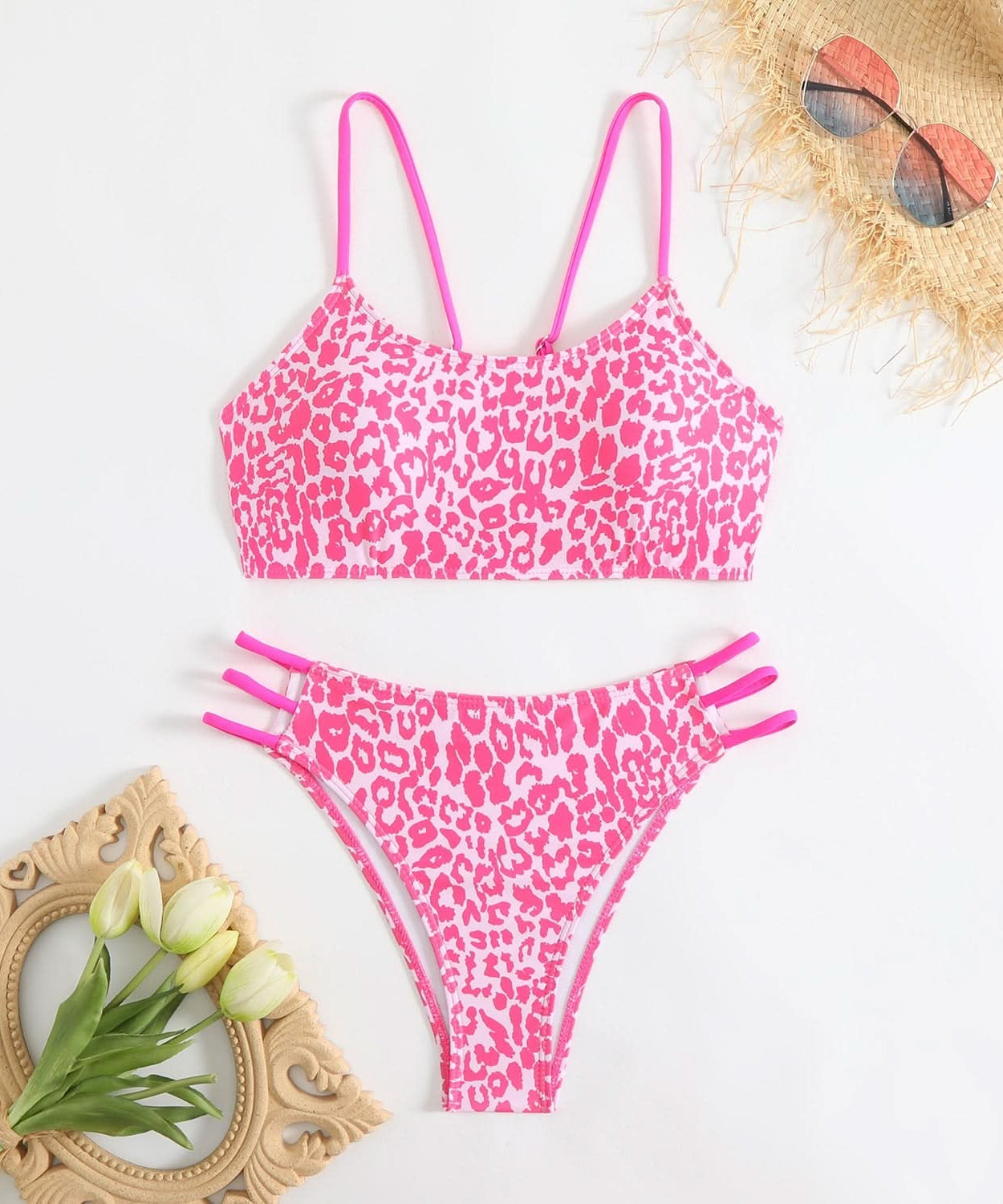 Wildly Chic Leopard Print Bikini Set - Strappy Cami Top & High-Cut Bottom | Vacation, Resort & Cruise Ready