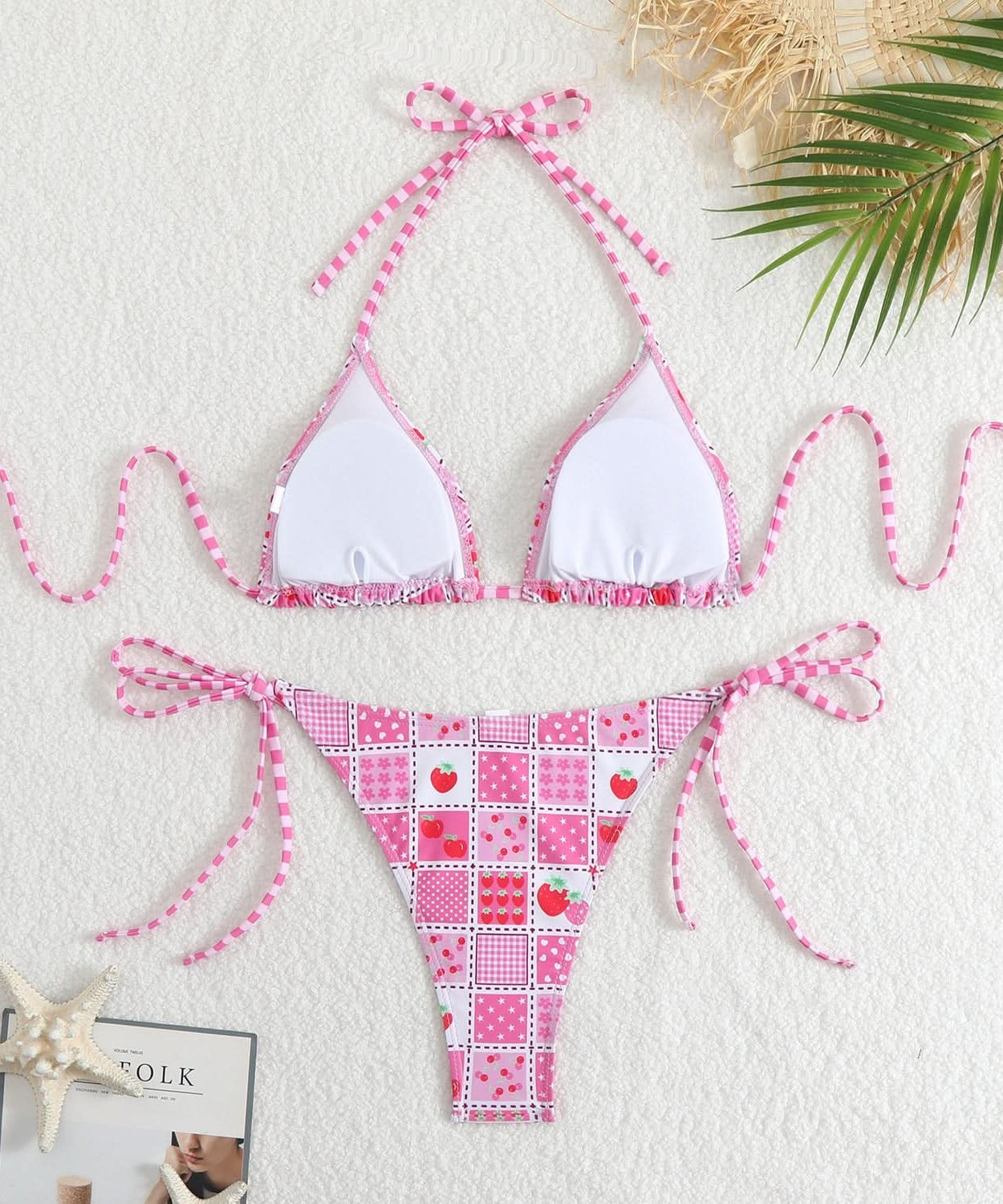 Flattering Bohemian Pink & Green Halter Bikini Set – Your Chic Resort & Vacation Essential