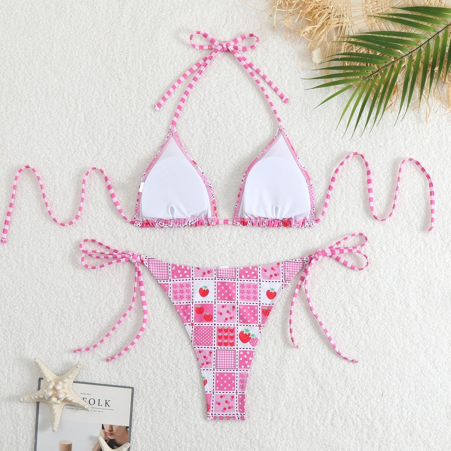 Flattering Bohemian Pink & Green Halter Bikini Set – Your Chic Resort & Vacation Essential