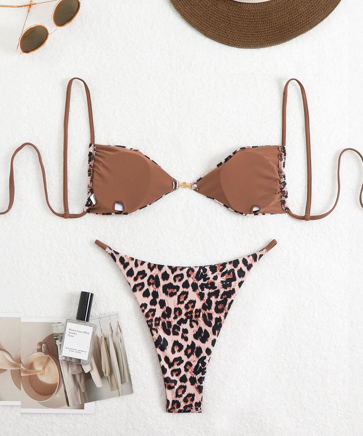 Fierce Leopard V-Neck Self-Tie Bikini Set - Your Must-Have for Fall & Winter Escapes