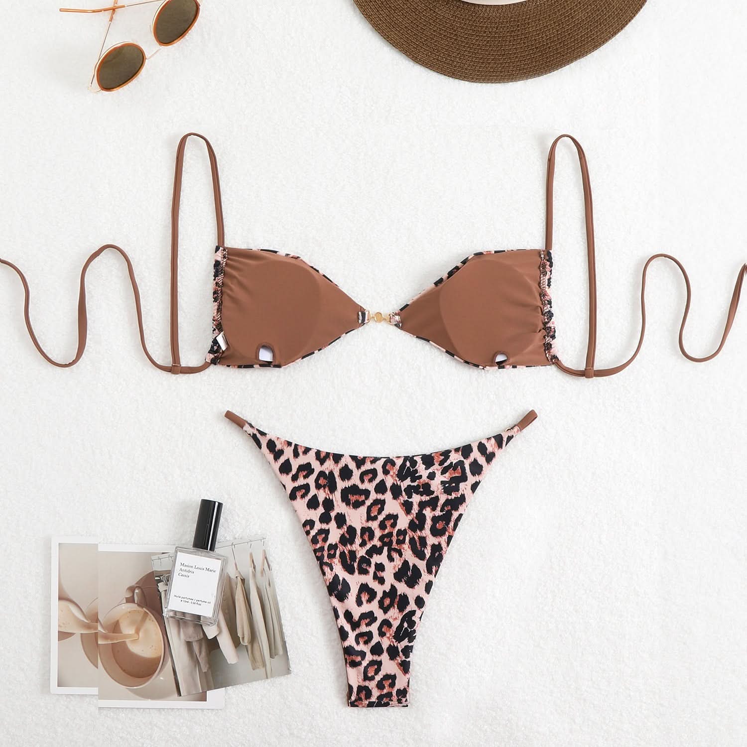Fierce Leopard V-Neck Self-Tie Bikini Set - Your Must-Have for Fall & Winter Escapes