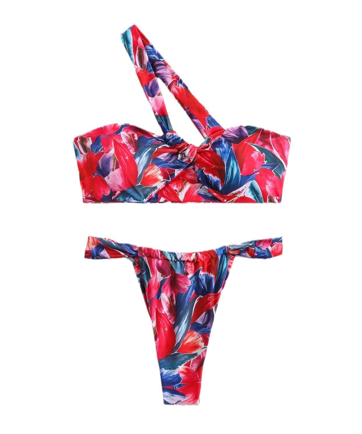 Vibrant Floral One-Shoulder Bikini Swimwear - Your Chic Resort & Vacation Essential