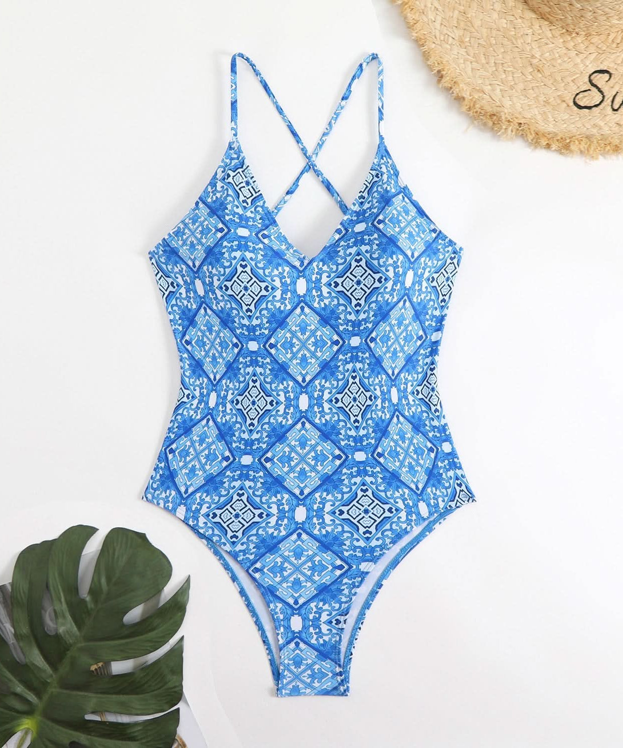 Flattering Black & White Ditsy Floral V-Neck Cross Back One Piece Swimsuit - Your Chic Resort & Vacation Essential