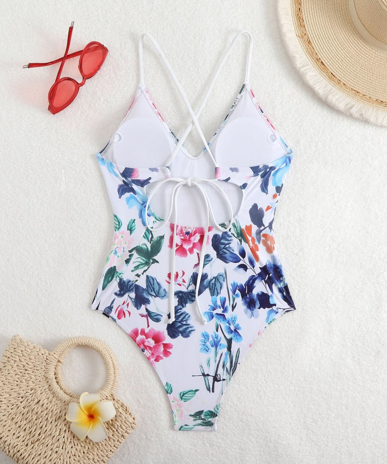 Flattering Black & White Ditsy Floral V-Neck Cross Back One Piece Swimsuit - Your Chic Resort & Vacation Essential