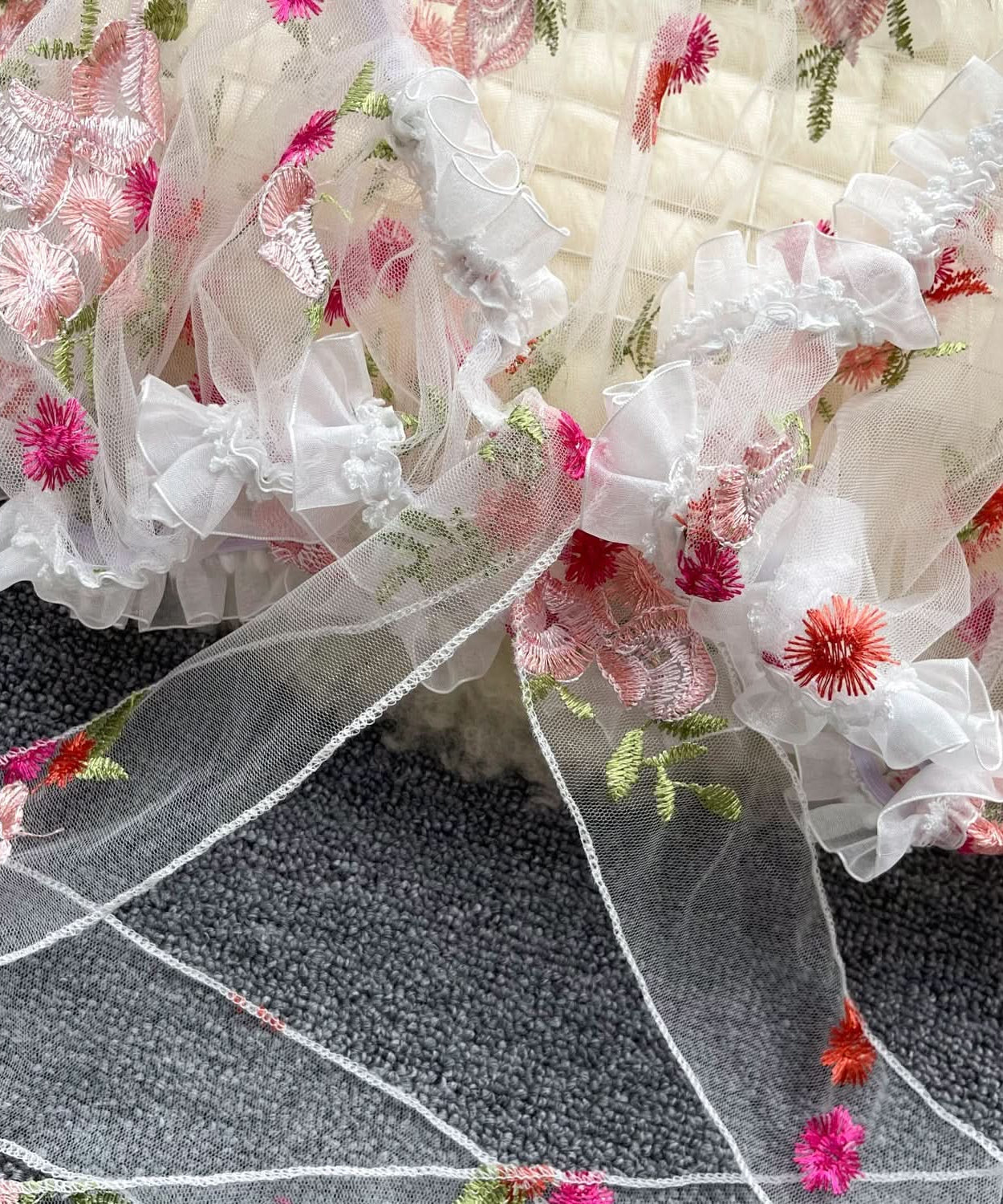 Enchanted Floral Embroidered Puff Sleeve Crop Top | Whimsical Tie-Front Party & Festival Top