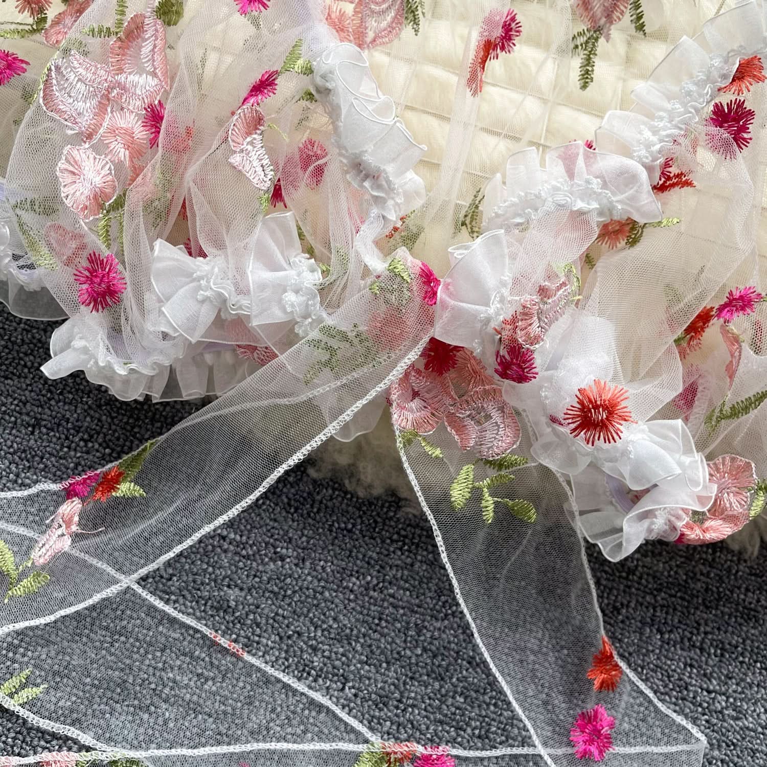 Enchanted Floral Embroidered Puff Sleeve Crop Top | Whimsical Tie-Front Party & Festival Top