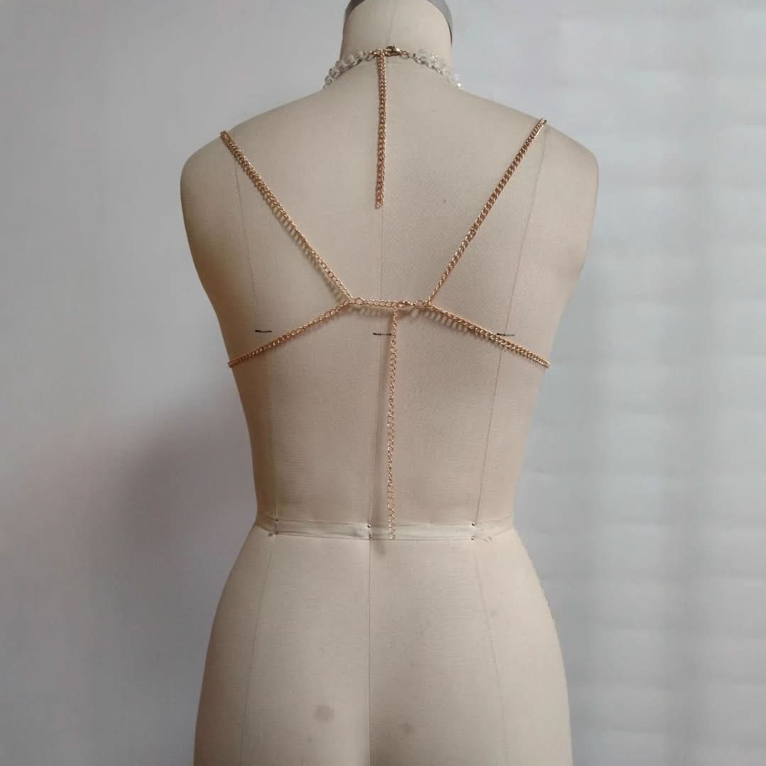 Artisan Gemstone Halter Top | Mermaid Goddess Beaded Body Chain for Resort Wear & Festivals