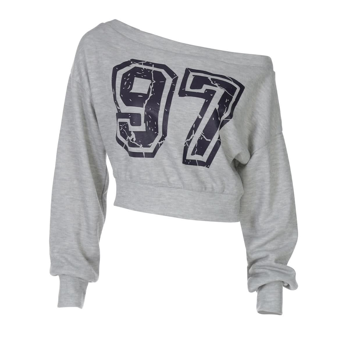 Cozy Fall '97' Distressed Off-Shoulder Crop Sweatshirt - Athleisure Chic for Women