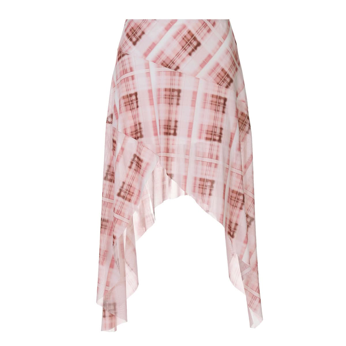 Fall Ready: Blush Plaid Asymmetrical Midi Skirt - Effortlessly Chic Handkerchief Hem