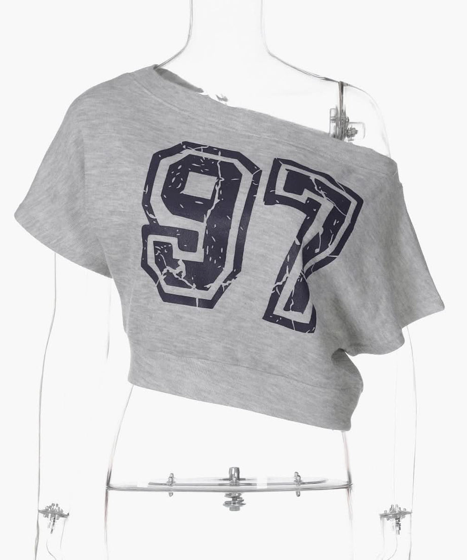 Cozy Fall '97' Distressed Off-Shoulder Crop Sweatshirt - Athleisure Chic for Women