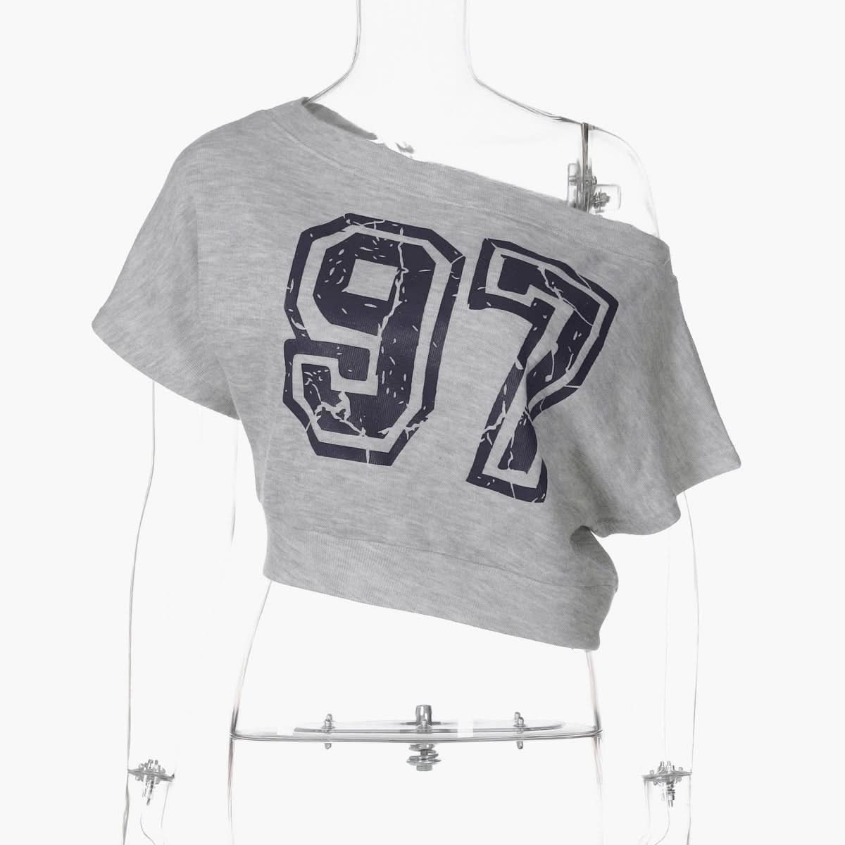 Cozy Fall '97' Distressed Off-Shoulder Crop Sweatshirt - Athleisure Chic for Women