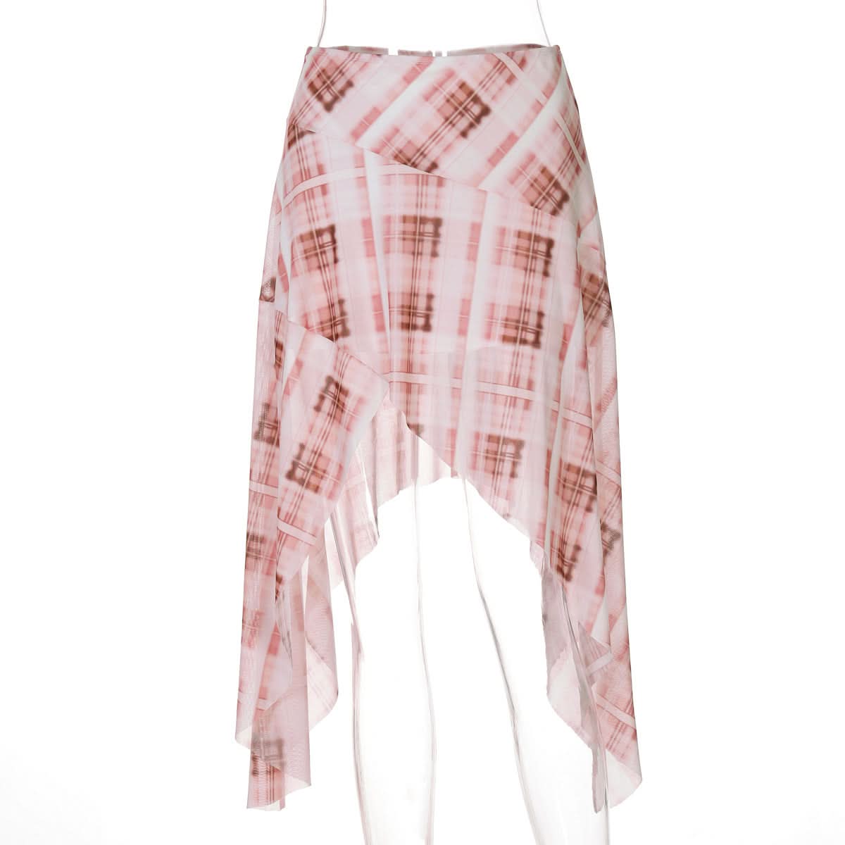 Fall Ready: Blush Plaid Asymmetrical Midi Skirt - Effortlessly Chic Handkerchief Hem
