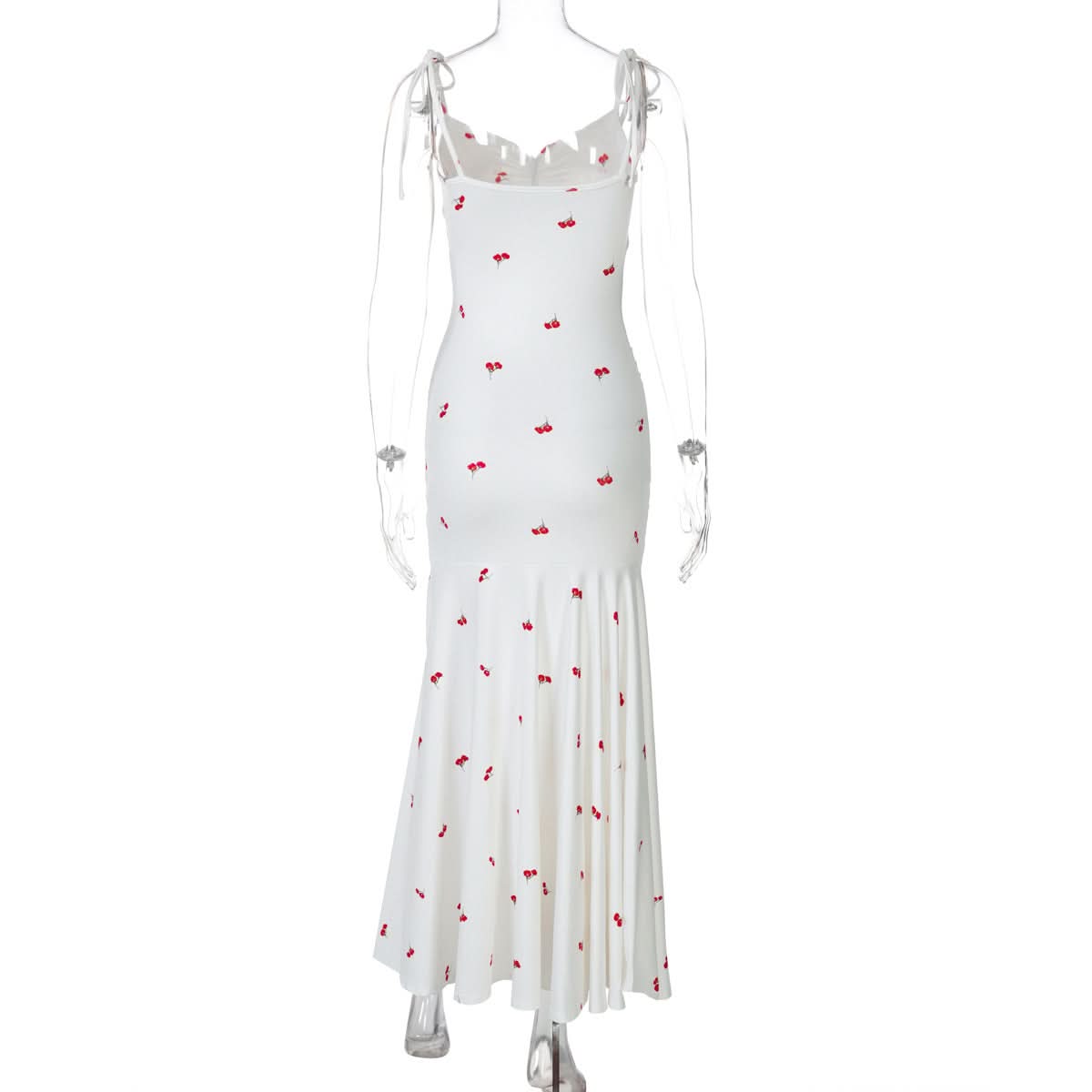 Sweet Cherry Tie-Shoulder Ruched Maxi Dress - Your Go-To for Sunny Escapes & Chic Style