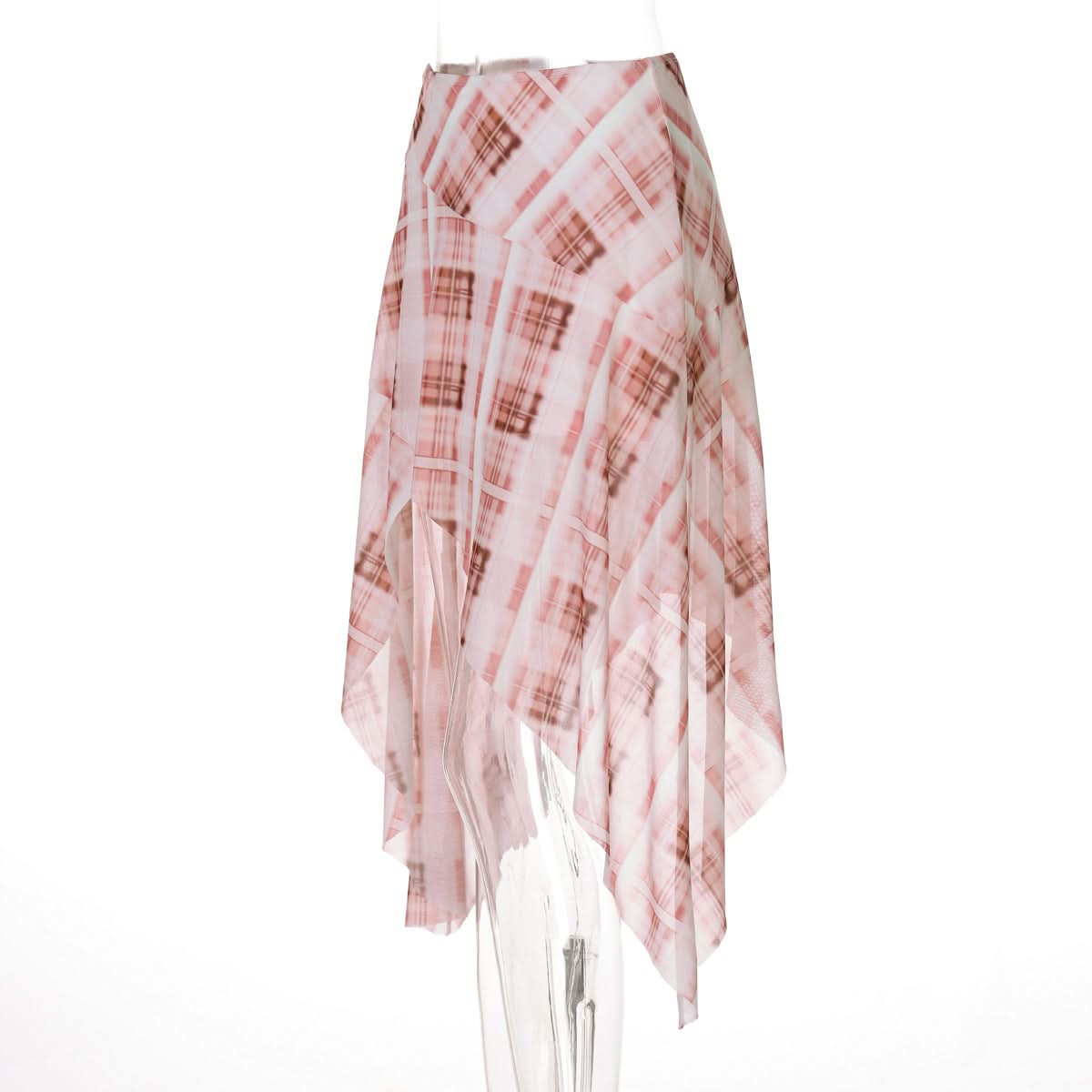 Fall Ready: Blush Plaid Asymmetrical Midi Skirt - Effortlessly Chic Handkerchief Hem