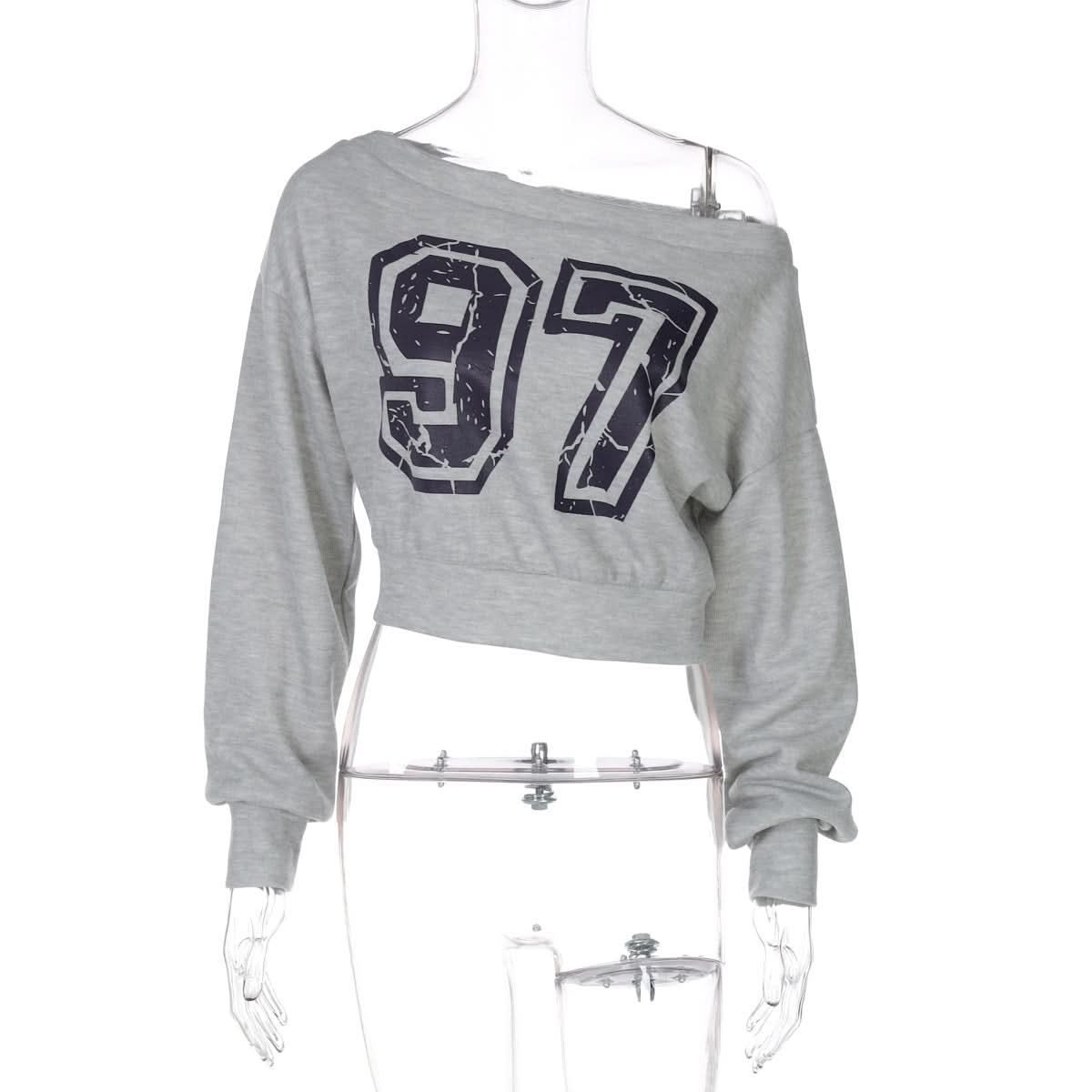 Cozy Fall '97' Distressed Off-Shoulder Crop Sweatshirt - Athleisure Chic for Women