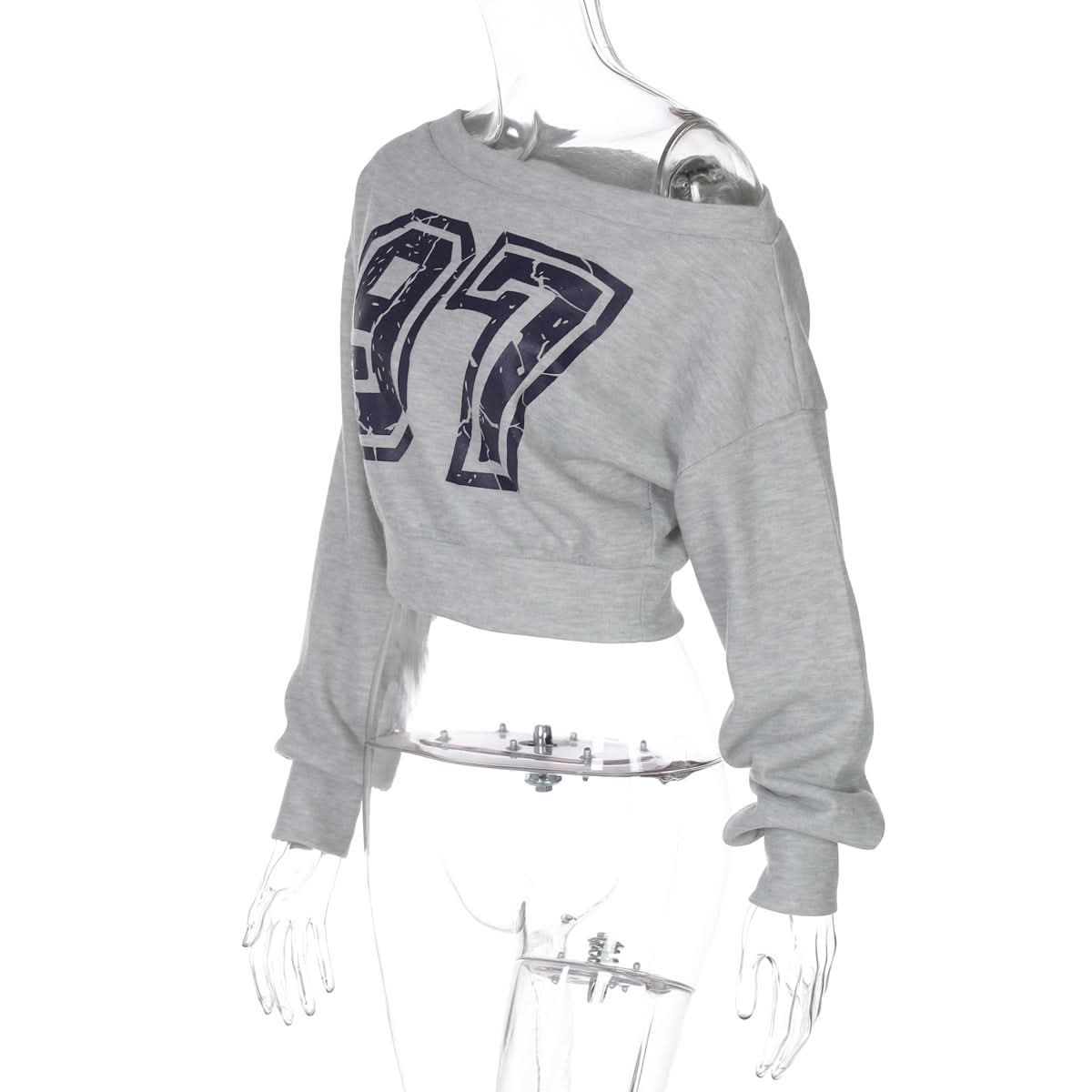 Cozy Fall '97' Distressed Off-Shoulder Crop Sweatshirt - Athleisure Chic for Women