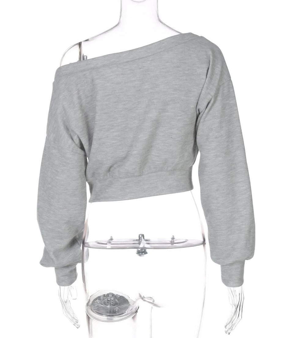 Cozy Fall '97' Distressed Off-Shoulder Crop Sweatshirt - Athleisure Chic for Women