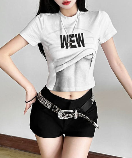 WEW Illusion Abs Crop Top | Edgy Y2K Graphic Tee for Fall & Halloween Street Style