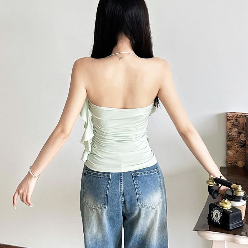 Y2K Fairycore Mint Ruffle & Lace Halter Top - Your Chic Fall Going-Out Essential