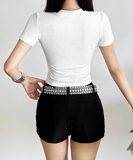 WEW Illusion Abs Crop Top | Edgy Y2K Graphic Tee for Fall & Halloween Street Style