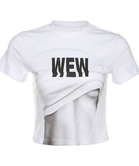 WEW Illusion Abs Crop Top | Edgy Y2K Graphic Tee for Fall & Halloween Street Style