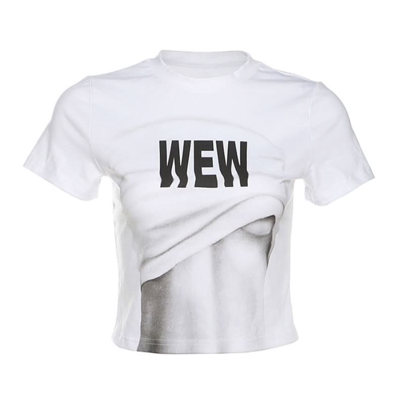 WEW Illusion Abs Crop Top | Edgy Y2K Graphic Tee for Fall & Halloween Street Style