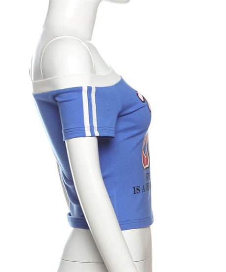 Chic 'Wannabe 08' One Shoulder Crop Top - Y2K Sporty Graphic Tee for Fall Style