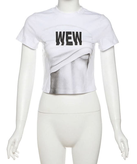 WEW Illusion Abs Crop Top | Edgy Y2K Graphic Tee for Fall & Halloween Street Style