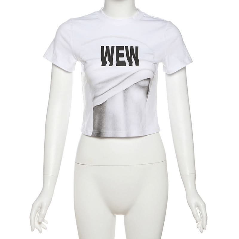 WEW Illusion Abs Crop Top | Edgy Y2K Graphic Tee for Fall & Halloween Street Style