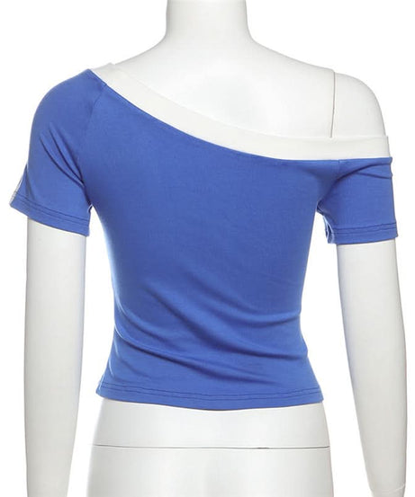 Chic 'Wannabe 08' One Shoulder Crop Top - Y2K Sporty Graphic Tee for Fall Style