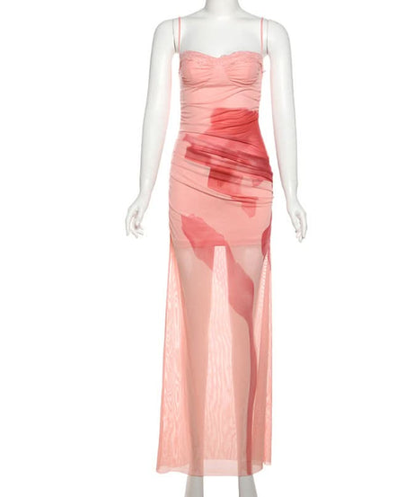 Autumn Bloom Lace Mesh Maxi Dress - Art-Inspired Elegance for Fall Soirées