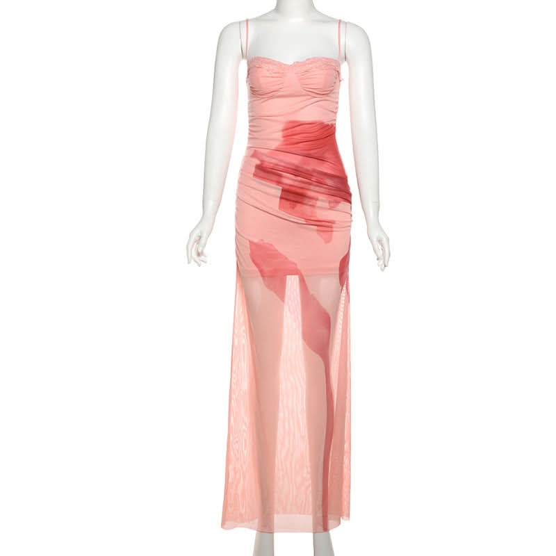 Autumn Bloom Lace Mesh Maxi Dress - Art-Inspired Elegance for Fall Soirées