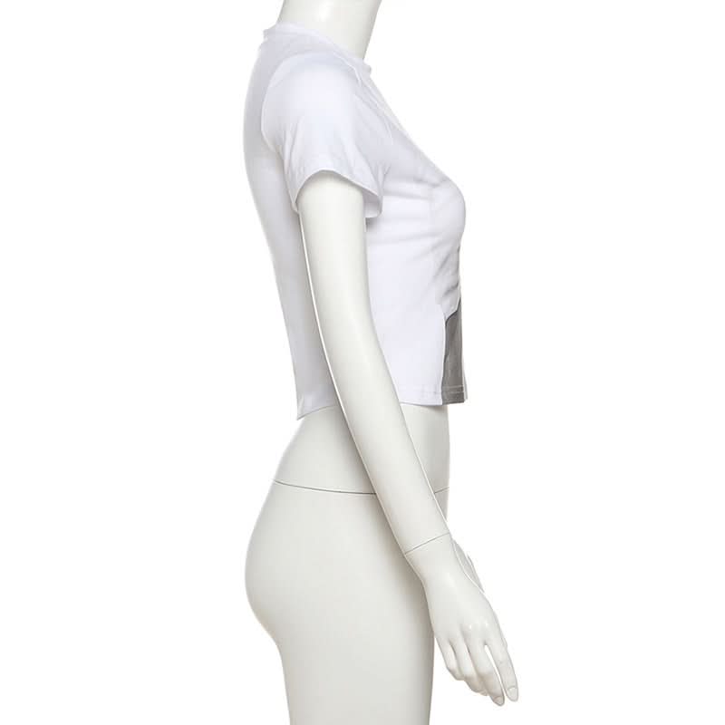 WEW Illusion Abs Crop Top | Edgy Y2K Graphic Tee for Fall & Halloween Street Style