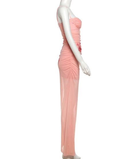 Autumn Bloom Lace Mesh Maxi Dress - Art-Inspired Elegance for Fall Soirées