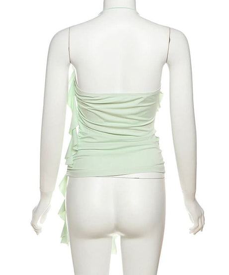 Y2K Fairycore Mint Ruffle & Lace Halter Top - Your Chic Fall Going-Out Essential