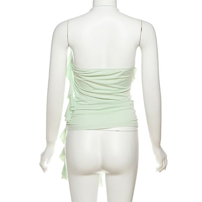Y2K Fairycore Mint Ruffle & Lace Halter Top - Your Chic Fall Going-Out Essential