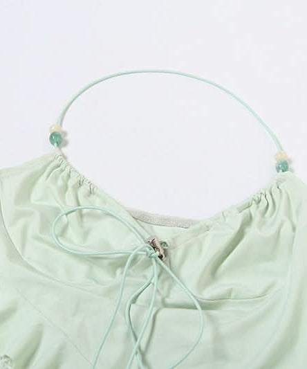 Y2K Fairycore Mint Ruffle & Lace Halter Top - Your Chic Fall Going-Out Essential