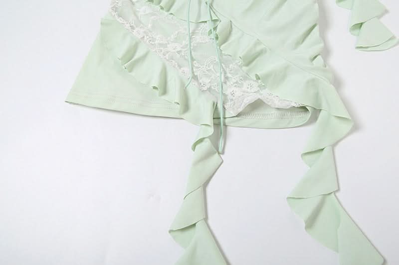 Y2K Fairycore Mint Ruffle & Lace Halter Top - Your Chic Fall Going-Out Essential