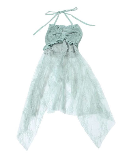 Sage Halter Smocked Top & Lace Palazzo Pants Set | Resort Chic for Fall Getaways