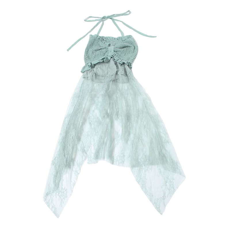 Sage Halter Smocked Top & Lace Palazzo Pants Set | Resort Chic for Fall Getaways