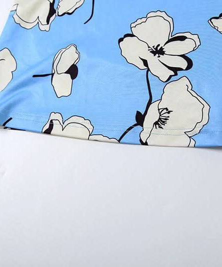 Chic Sky Blue Floral Tube Top - Versatile Strapless for Fall Layering & Resort Style