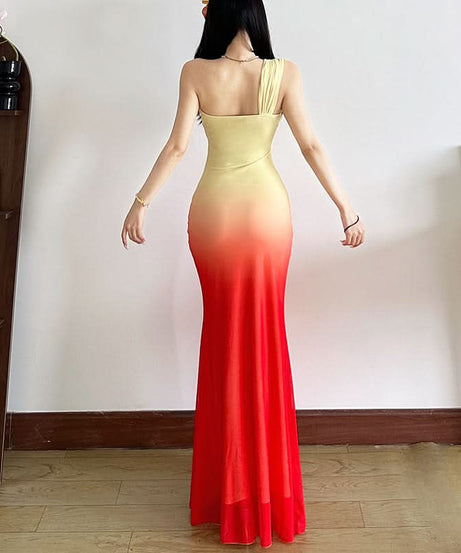 Sunset Ombre One-Shoulder Cutout Maxi Dress | Resort & Holiday Party Glam