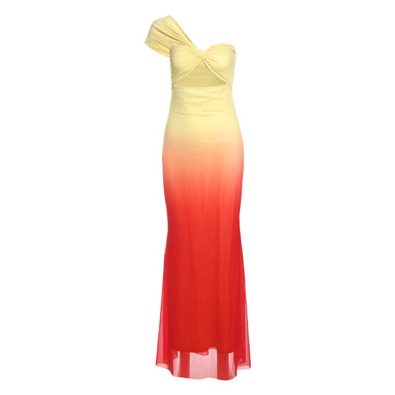 Sunset Ombre One-Shoulder Cutout Maxi Dress | Resort & Holiday Party Glam