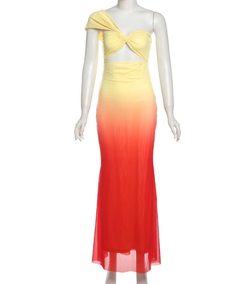 Sunset Ombre One-Shoulder Cutout Maxi Dress | Resort & Holiday Party Glam