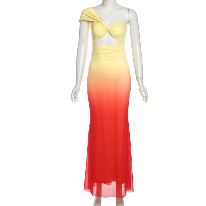 Sunset Ombre One-Shoulder Cutout Maxi Dress | Resort & Holiday Party Glam