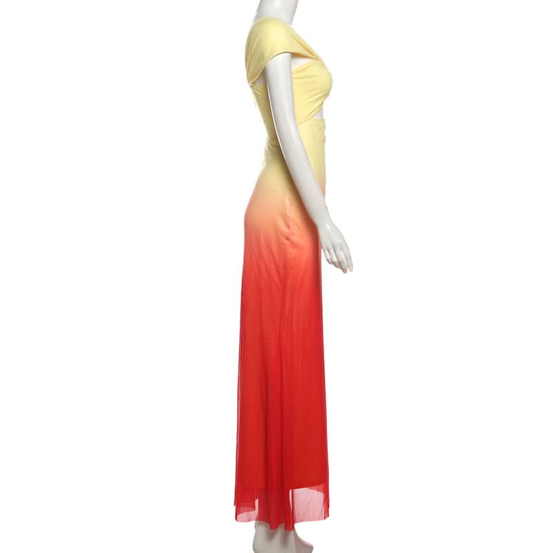 Sunset Ombre One-Shoulder Cutout Maxi Dress | Resort & Holiday Party Glam